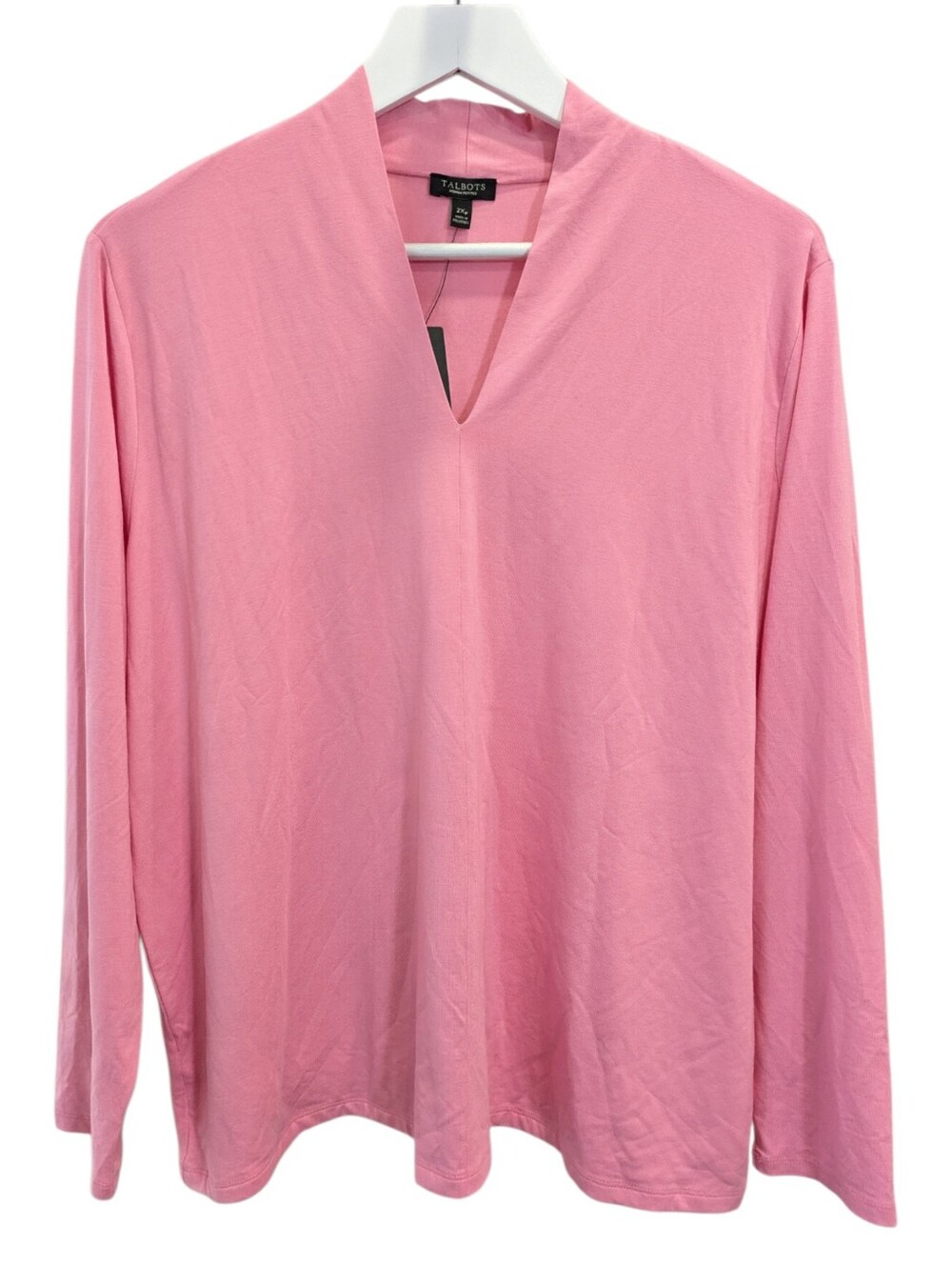 NEW Talbots Split Neck Top 2X 2XP Pink Long Sleeve Pullover Top Plus Size V Neck